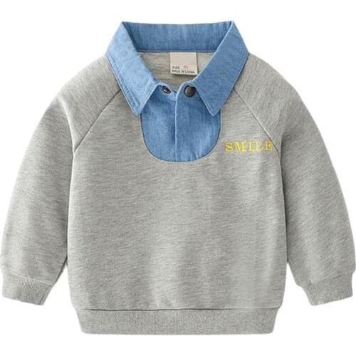 Autumn Spring Baby Boys Sweatshirts Shirt Collar Pulllovers Stylish Casual Jumper Long Sleeve Hoodies Toddler Kids Clothing