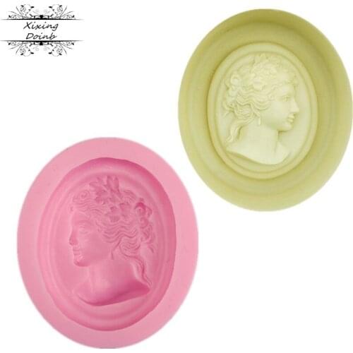 Oval female portrait mirror silicone mold cake decoration mold silicone baking tools kitchen decorations resin mold