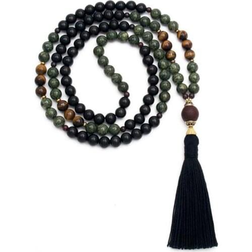 8mm Tiger Eye Serpentine 108 Beads Handmade Tassel Necklace Meditation Classic Mala Spiritua