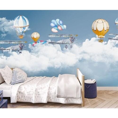 Custom wallpaper photo Nordic hand-painted cartoon hot air balloon starry sky childrens room background wall mural 3d wallpaper