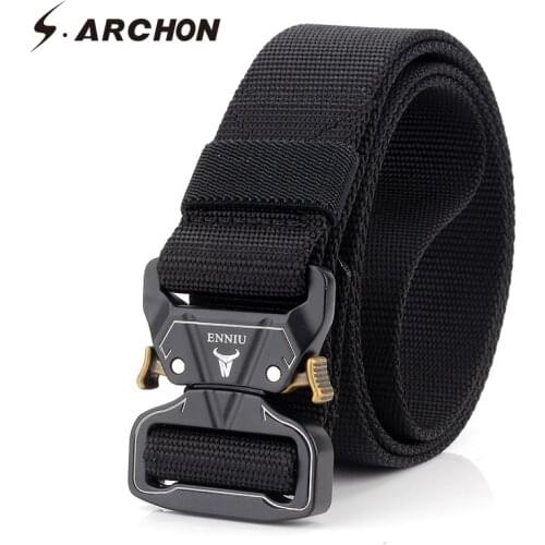 S.ARCHON Survival Military Equipment Canvas Belts Men Metal Tactical Waist Buckle Belts Male Strap AdjustableUS Soldiers Belts