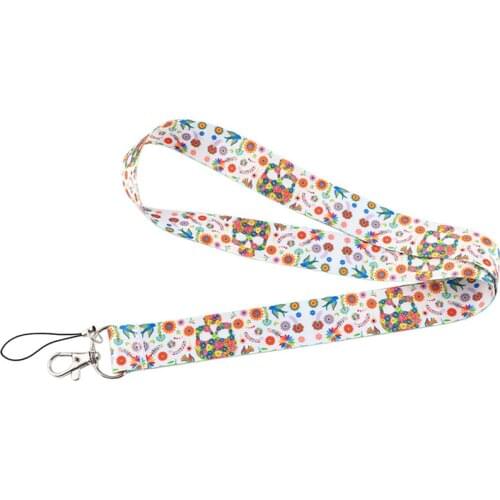 Mexican Style Sugar Skull Neck Strap Lanyards ID badge card holder keychain Mobile Phone Strap Gift Ribbon webbing necklace