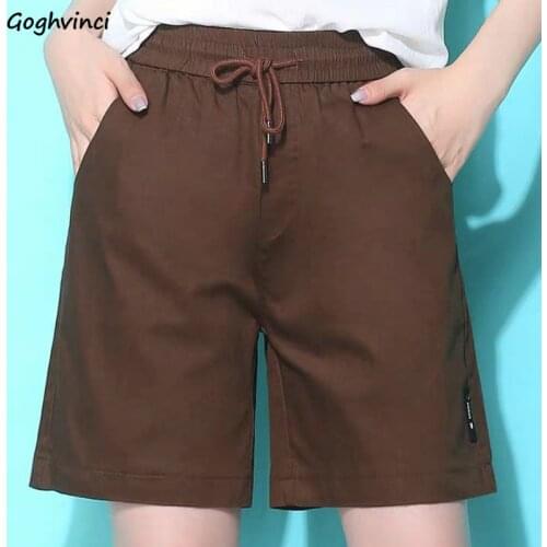 Shorts Women Summer Knee-length Elastic-waist Lace-up Solid Large-size 5XL Cotton Korean Style Womens Loose Casual Fashion Chic