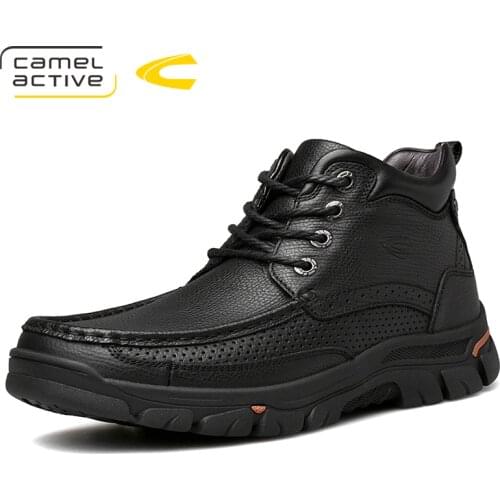 Camel Active New Genuine Leather Boots Men Waterproof Cow Leather Mens Winter Boots Lace Up Ankle Snow Boots High Quality Shoes