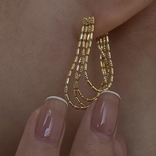 VSnow Statement Gold Silver Color Metal Long Tassel Chain Dangle Earring for Women Delicate Simple Earring Jewelry Pendientes