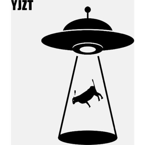 YJZT 8.9CM*13.3CM "Alien Cattle Abduction" Vinyl Decal Car Sticker UFO Black/Silver C3-0531