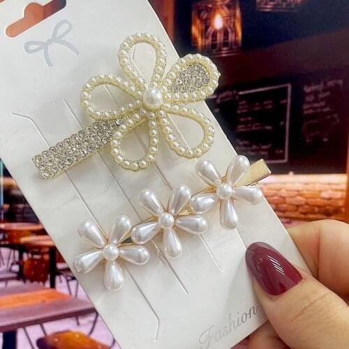2Pcs/Set Women Girls Elegant Imitation Pearls Geometric Hairpins Sweet Hair Clips Ornament Barrettes Fashion Hair Accessories