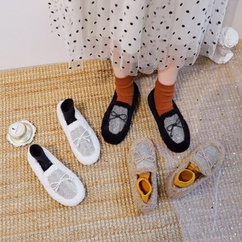 Women Fur Shoes Womens Autumn and Winter New Wear Flat with Velvet Warm Peas Shoes Buckle Woman Loafers Shoes U12-91