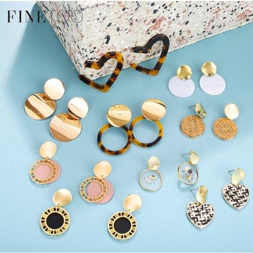 Vintage Round Circle Heart Geometric Earrings for Women Fashion Korean Rattan Tortoise Shell Acetate Acrylic Drop Earrings