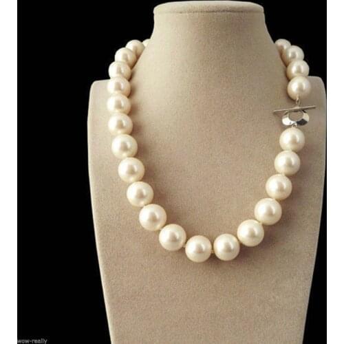 Free shipping hot sale Women Bridal Wedding Jewelry Genuine Natural 14mm White South Sea Shell Pearl Round Beads Necklace 18