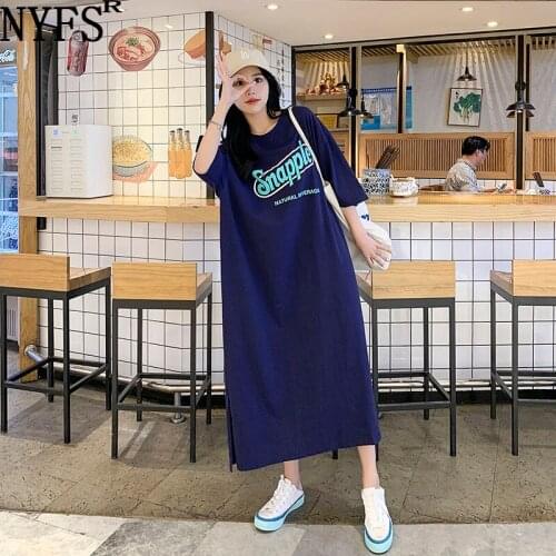 NYFS 2021 Korean New Pure cotton Loose Woman Dress Vestidos Robe Elbise Fashion Fat mm Short Sleeve Letter Printing Summer Dress