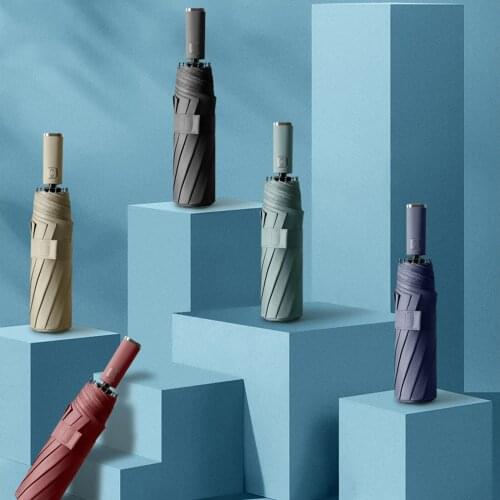 Windproof Reverse Automatic 3Folding Umbrella Rain For Men Women 10 Ribs Reflective Stripe Portable Female Umbrella Male Parasol