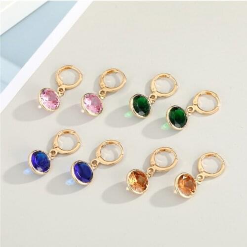 1 Pair Crystal Rainbow Round Hoop Earrings Fashion Simple Shiny Colorful Metal Geometric Dangle Earrings For Women Gift Jewelry