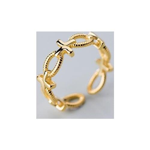 100% Authentic REAL.925 Sterling Silver Gold Cross &open circle geometric Rings adjust GTLJ1644