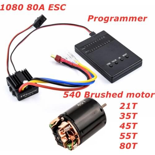 1080 80A Brush Brushed ESC Speed Controller Waterproof ESC + 540 21T 35T 45T 55T 80T Brushed Motor + Programmer for 1/10 RC Car