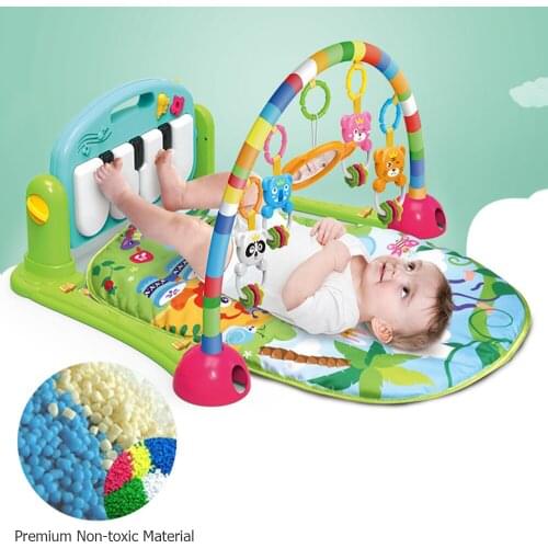 2 in 1 Baby Kick & Play Piano Gym Mat Infant Music Fitness Rack Baby Rattle Early Educational Toy Play Crawling Mat for Newborn