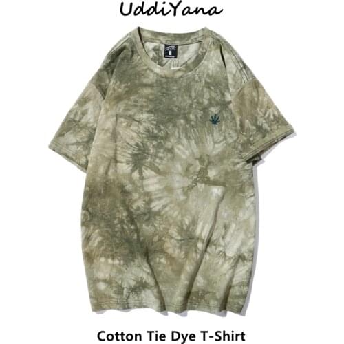 2021 Summer Fashion Embroidery Clothes Tie Dye T-Shirt Womens Vintage Cotton Oversized Tops Mens Sweatshirt Skateboard T-Shirt