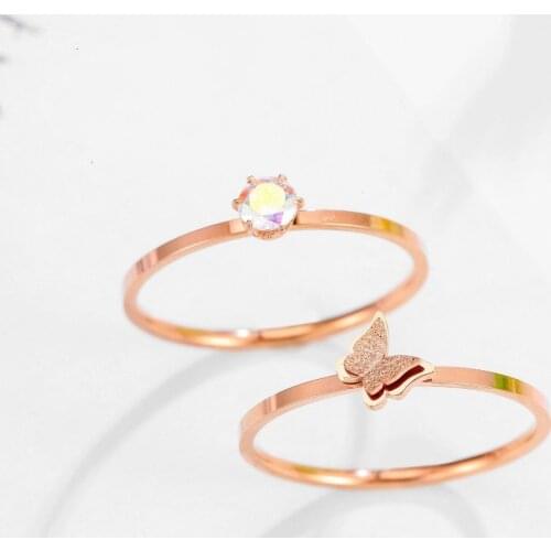 2021 Sale Fine jewelry jewelry Tanium steel Rose gold Ring female Crystal from Swarovskis Butterfly Sweet and Cute For Women