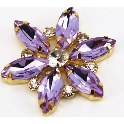 3.5x3.5cm light purple shiny Rhinestone Applique Sew On Flower Decorative For Clothes Shoes Hat Flower Claw Shape DIY Garment
