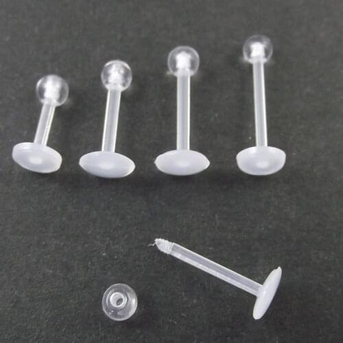 Mix 4 Size 4pcs, 16G, 12mm, Clear Plastic Clear Invisible Lip Ring, Ear Labret Rings, Tragus, Soft Body Piercing Jewelry
