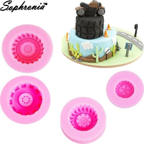 Sophronia 4PCS Tires Silicone Mold Baby Birthday Fondant Cake Decorating Tools Gumpaste Candy Chocolate Molds Clay Moulds C169