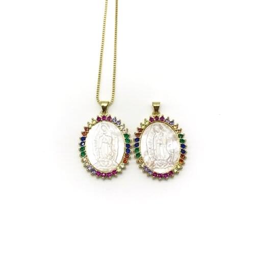 5PCS Religion Jewelry Rainbow Cubic Zirconia Mary Virgin Shell Pendants Necklaces