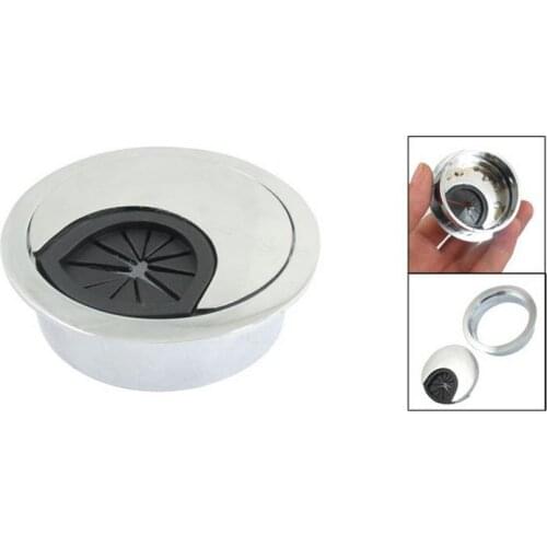 51mm Plastic Metal Desktop Cable Cover Grommet Organizer Silver Tone Black 2pcs