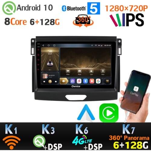 360 Panoramic Camera PX6 4G LTE WiFi 8Core Android 10.0 4G+64G SPDIF DSP CarPlay Car Player for Ford Ranger 2016-2019 GPS Radio