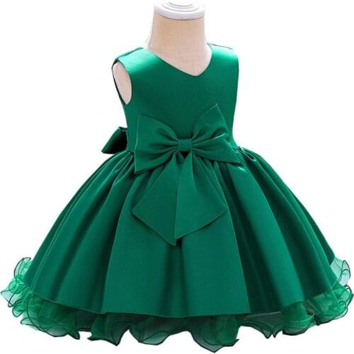 Mesh Ruffles Baby Girls Ball Gown Bow Toddler Birthday Party Dress Performance Baptism Kids Clothes