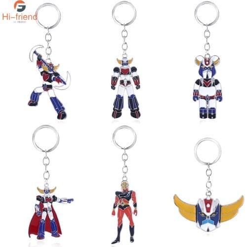 Anime Mazinger Z UFO Grendizer Robot Keychain Pendant Enamel Metal Key Ring for Men Boy Key Chains Gift