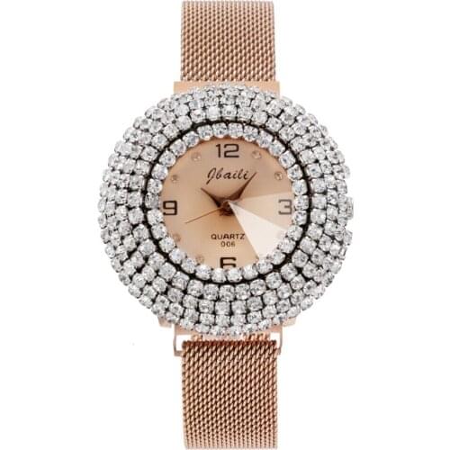Korean Without Buckle Strap Womens Full Diamond Fashion Quartz Wristwatches Leisure Ladies Weekend Clock Relogio Femino