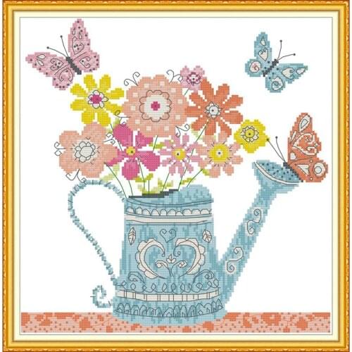 Everlasting Love Flower Pot Chinese Cross Stitch Kits Ecological Cotton Printed 11 14CT DIY Christmas Decorations For Home Gift