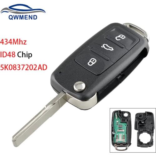 BHKEY 3BUT Remote Key for VW GOLF PASSAT Tiguan Polo Jetta Beetle for Seat for Skoda 434Mhz ID48 Chip Flip Car Key 5K0837202AD