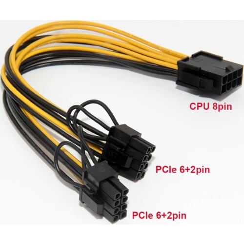 EPS CPU 8pin to 2-port PCIe 8pin Dual PCI-Express 6+2pin Y Splitter Miner GPU Graphics Card Power Supply Cable Cord 18AWG 20CM