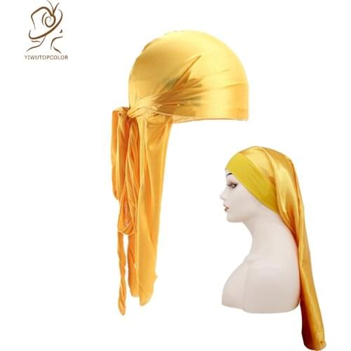 Classic Fashion Accessories Hair Headdress Solid Color Durag Turban Headgear Long Tube Night Hat Silk Comfortable Adult Cap Set