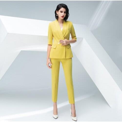 Womens pants suits summer thin women suits 2-piece set half blazer+pants female casual office lady uniform костюм женский