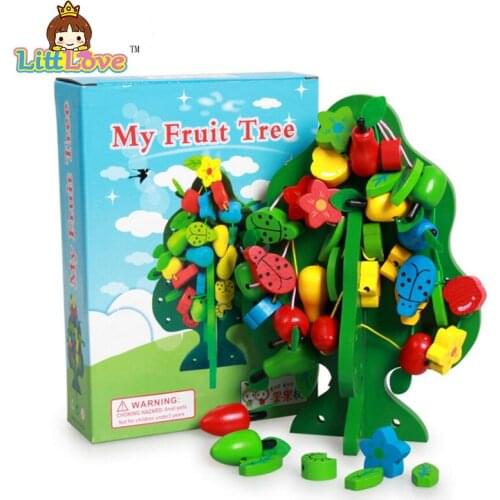 LittLove Colorful Multifunction Tree Wooden Beads Toys Education Wooden Toys Animal Fruit Beads Montessori Toy For Children