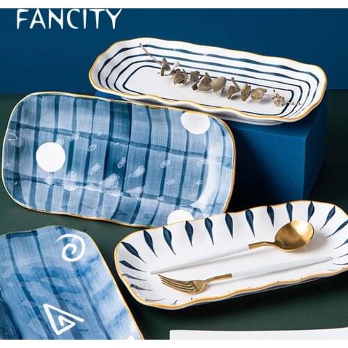 FANCITY Japanese-style dinner plate creative personality ceramic fish plate household steamed fish plate dish large commercial r