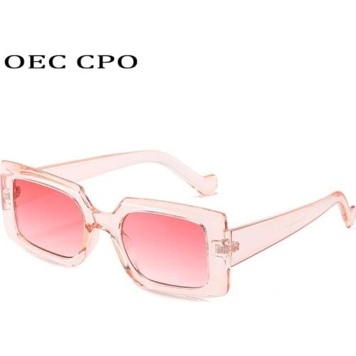 OEC CPO Vintage Square Sunglasses Women Fashion Transparent Pink Steampunk Sun Glasses For women Rectangular Glasses Female