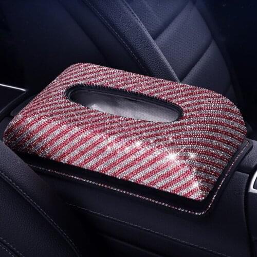 Luxury Strip Car Tissue Box Holder Crystal Diamond Paper Organizer Napkin Block Type in Amrest Interior Accessories For Girls