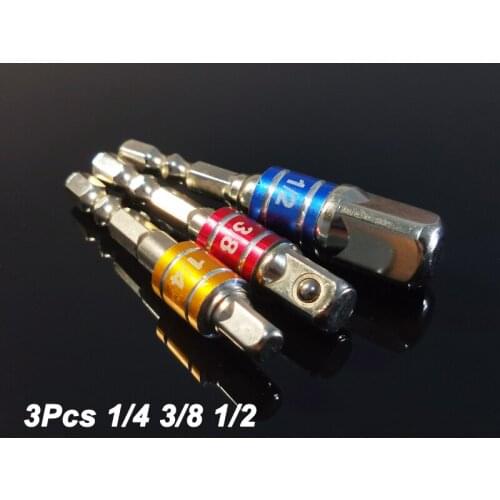 3Sizes Socket Adapter Converter For Impact Driver Hex Shank To Square Socket Drill Bits Bar Extension Set 1/4" 3/8" 1/2"