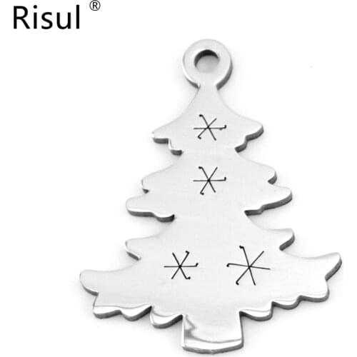 Risul Christmas Tree Charms Necklace for women gift Mirror polish Stainless steel pendant Wholesale 50pcs