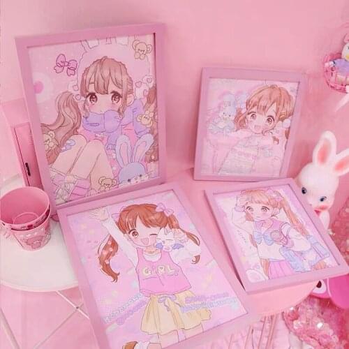 Pink Lovely Painting Cartoon Wall Art Nursery Canvas Print Cute Poster Prints for Kids Room Decoration Nordic Modern Pictures