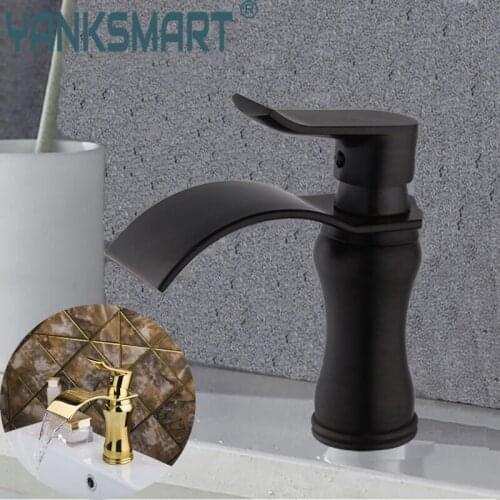 Bathroom Faucet Mixer Brass Gold & ORB Black Faucets Badkraan Waterval Waterfall Spray Basin Faucet Deck Mounted Hot & Cold Taps