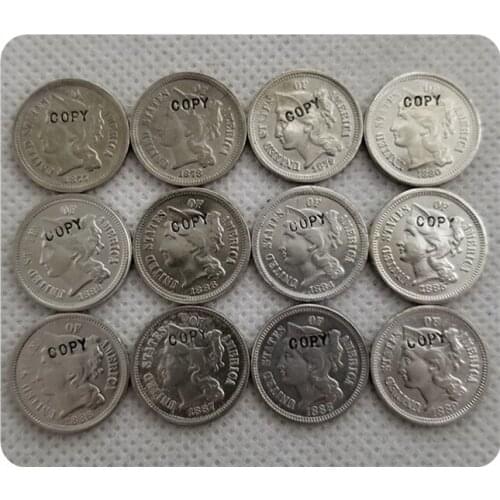 USA 1877-1889 THREE CENT NICKEL COPY COINS