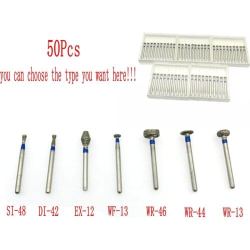 Dental Diamond Burs Inverted Cone with Collar Type dental high speed handpiece burs 50pcs Wheel/Barrel Type SI48/EX12/WR46/WR13
