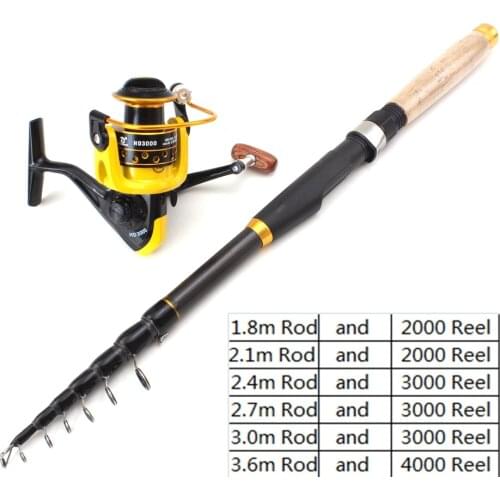 3.6M Carbon Telescopic Fishing Rod Portable Spinning Fishing Rod and 12BB reel Pole Travel Sea Boat Rock Fishing Rod stream fox