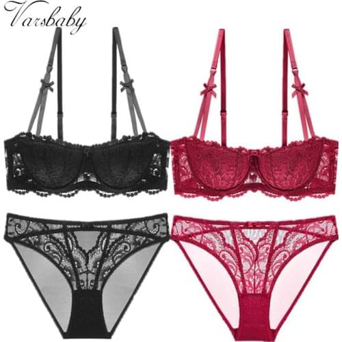 Varsbaby Half Cup Ultra - Thin Lace Sexy Floral Women Underwear 2 Bra Sets/Lot