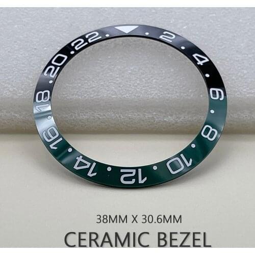Top Ceramic Bezel Insert 38mm*30.6mm for 40mm Dial Submariner GMT Watch Case Ring Replacement Accessory Green-Black Fit Seiko