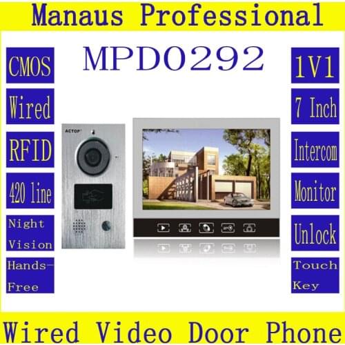 New fashioned Smart Home RFID 7" LCD Screen Video Intercom Phone ,Handfree intercom 1V1 Video Doorphone Kit Configuration D292B